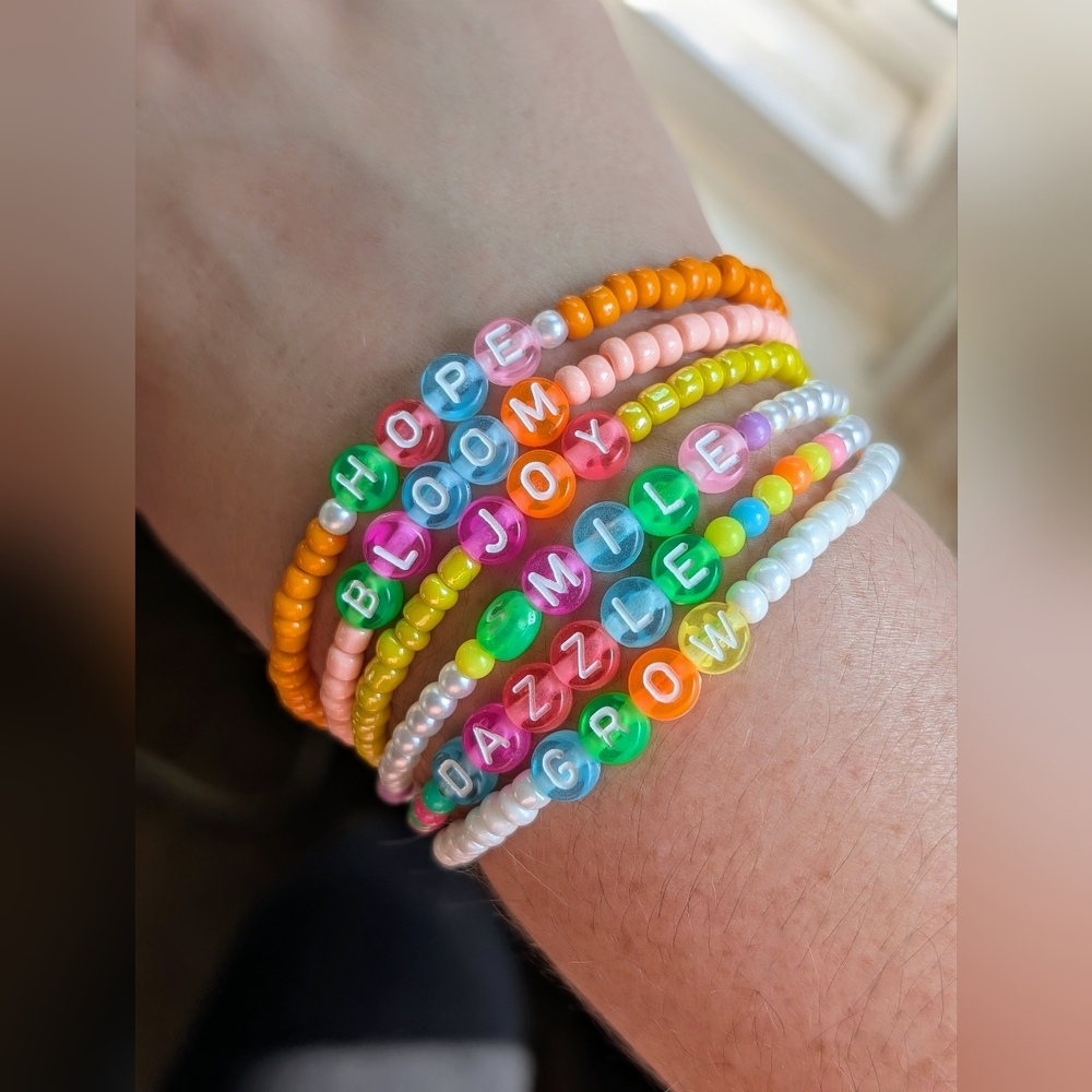 Colorful Inspirational Word Bracelets Set Of 6 - Picture 2 of 2